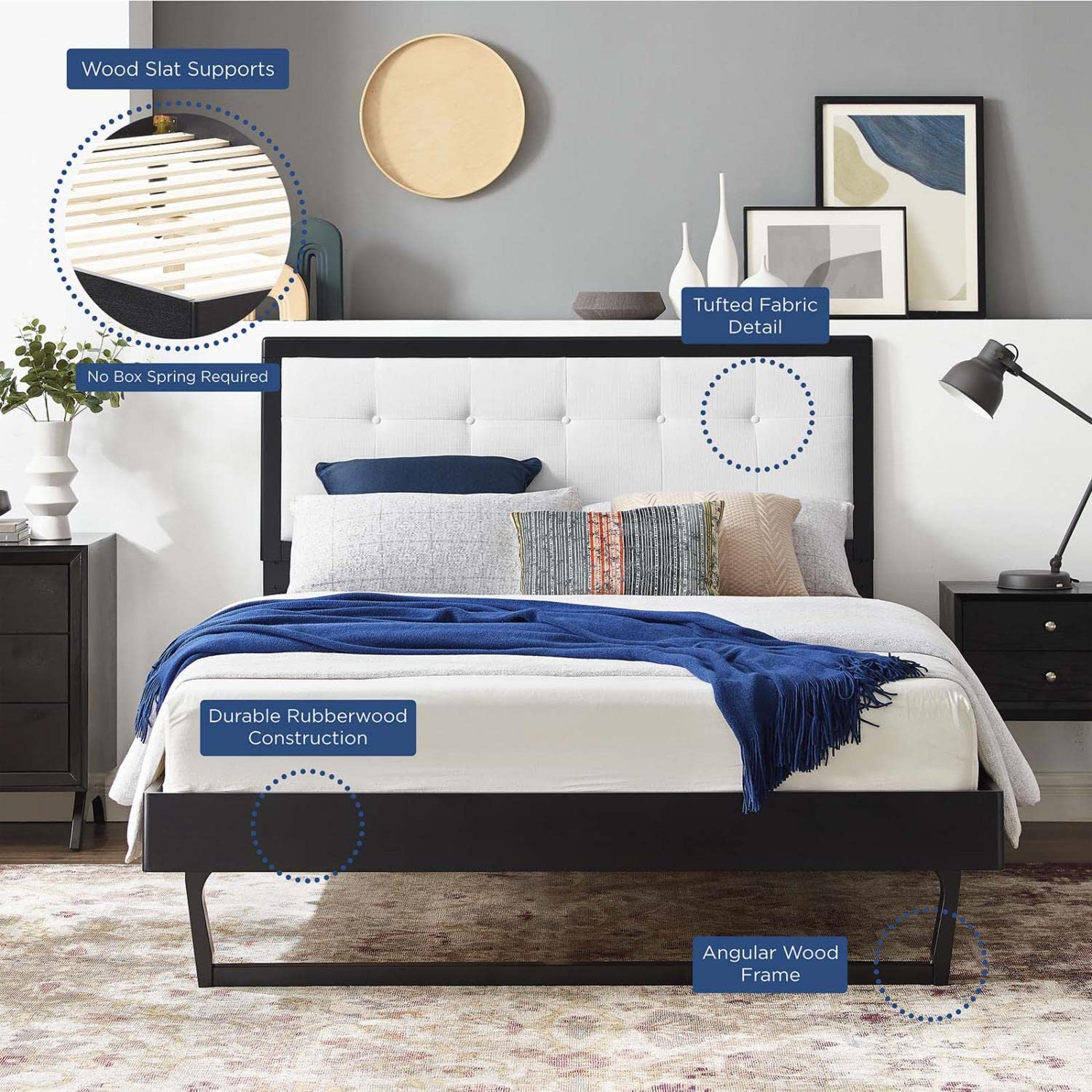 Bed | CasaFoyer Willow Tufted Wood King Platform Bed | Contemporary Charm | Vintage Accents | Natural Beauty | Sturdy Wood Frame | No Box Spring Needed | Easy Assembly | 601 lbs Weight Capacity | casafoyer.myshopify.com