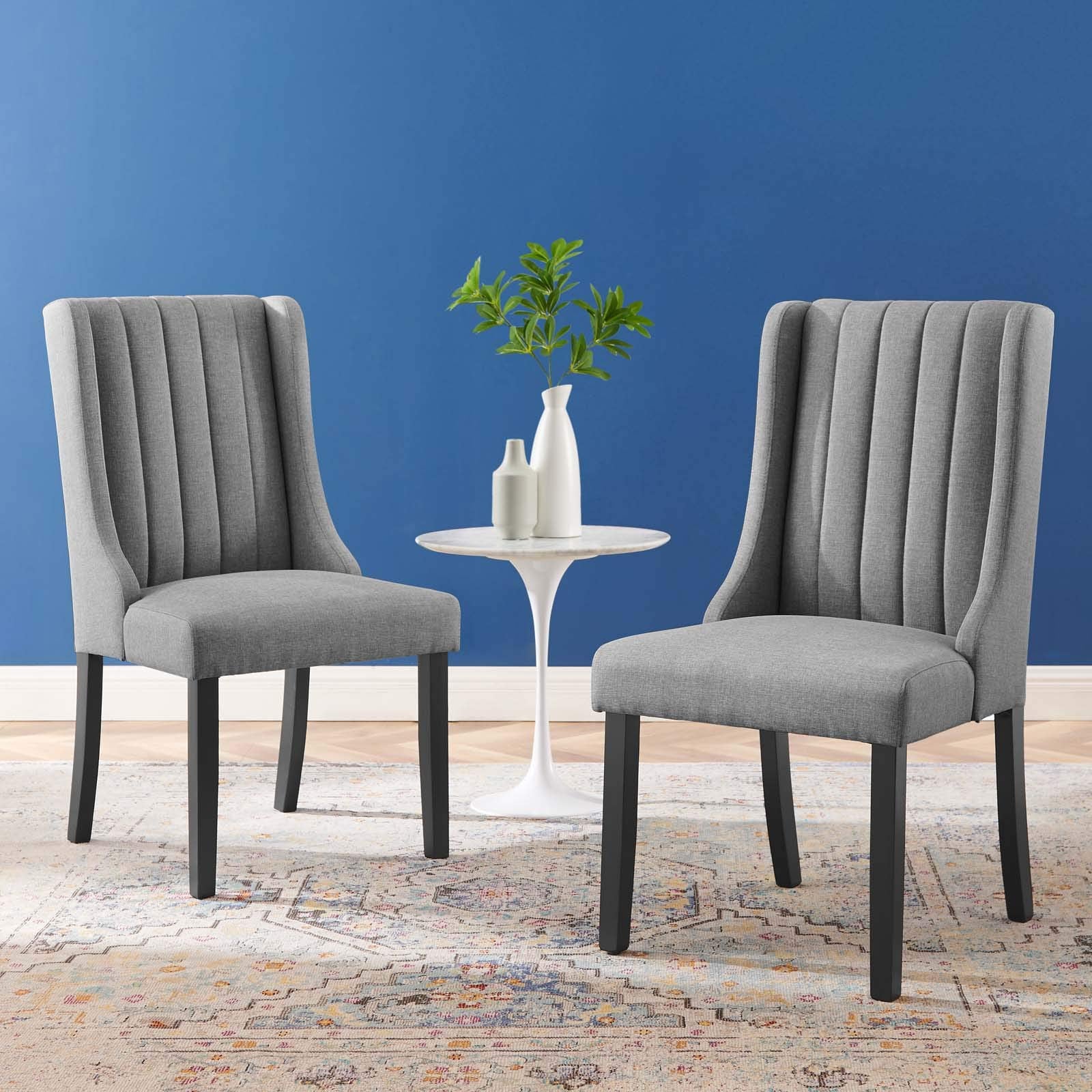 home office desk chairs | CasaFoyer Renew Fabric Dining Chairs - Set of 2 | Elegant & Glamorous | Soft Upholstery & Channel Tufting | Durable Construction | Comfortable Seating | Black Legs | Tufted Accent Chairs | casafoyer.myshopify.com