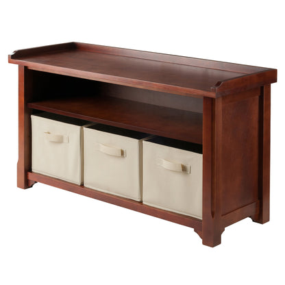 BENCH | Ergode  Wood Milan Verona Set | Storage Bench with 3 Foldable Baskets | Versatile & Sturdy Design | Walnut Finish | Easy Assembly | 40 W x 14.2 D x 22 H | casafoyer.myshopify.com