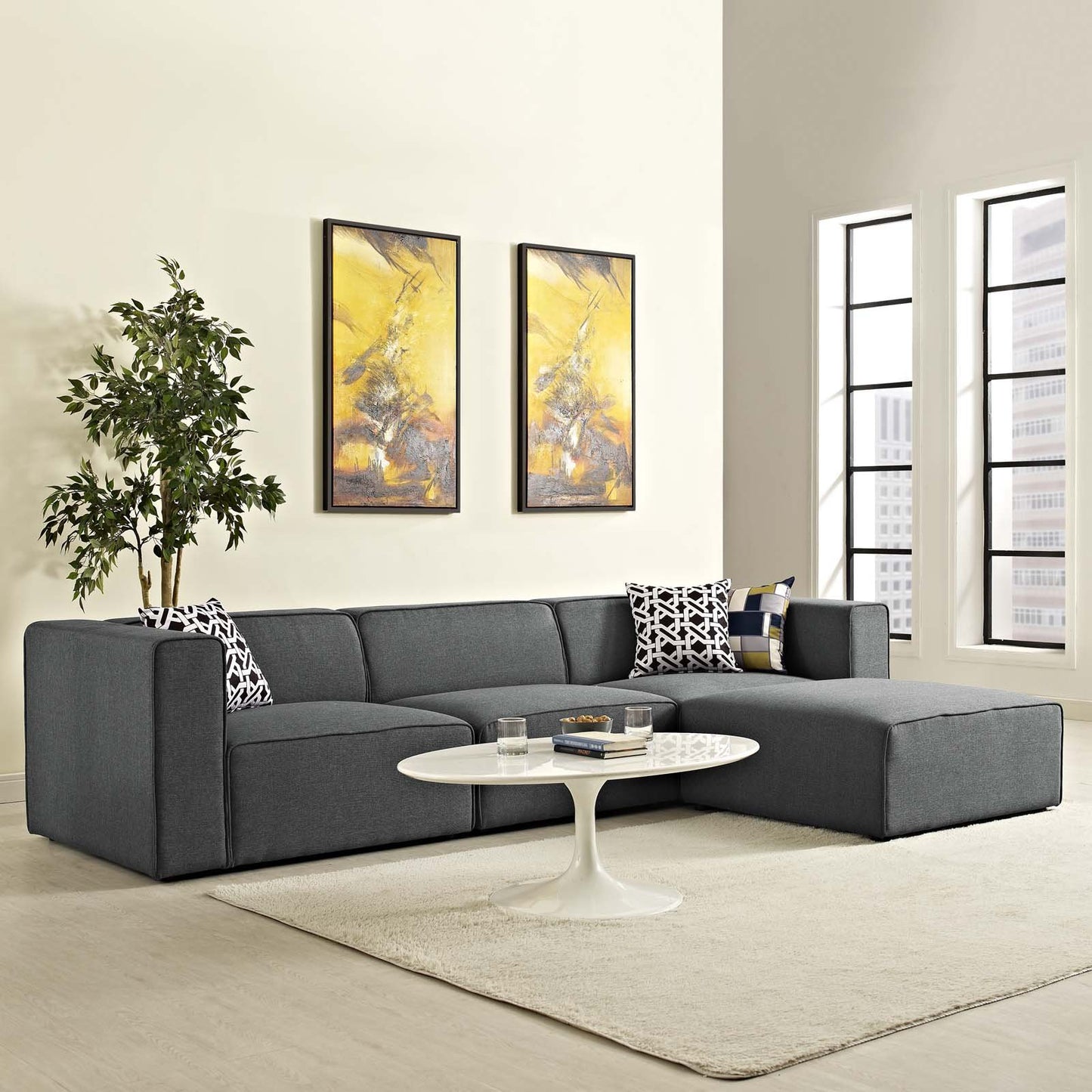 kitchen and dining room sets | CasaFoyer Mingle 4-Piece Modular Sectional Sofa Set | Spacious & Comfortable | Stylish Gray Upholstery with Elegant Piping | Ideal for Contemporary Modern Decors | Includes Armchair, Armless Chair, Ottoman | casafoyer.myshopify.com