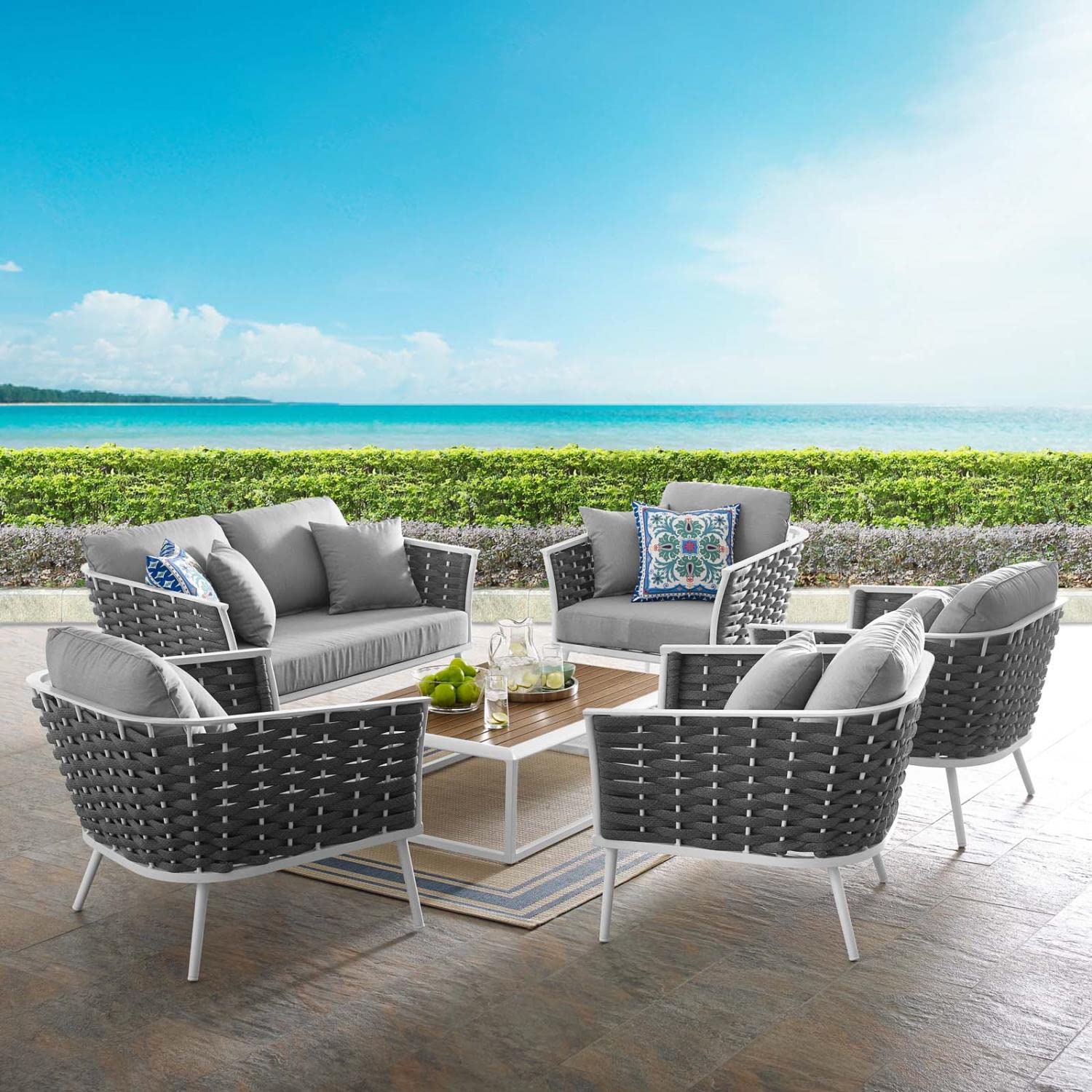 kitchen and dining room sets | CasaFoyer Stance Outdoor Collection | 6-Piece Patio Set | Armchairs, Loveseat, Coffee Table | Sleek Design | Waterproof Cushions | Durable Aluminum Frame | casafoyer.myshopify.com