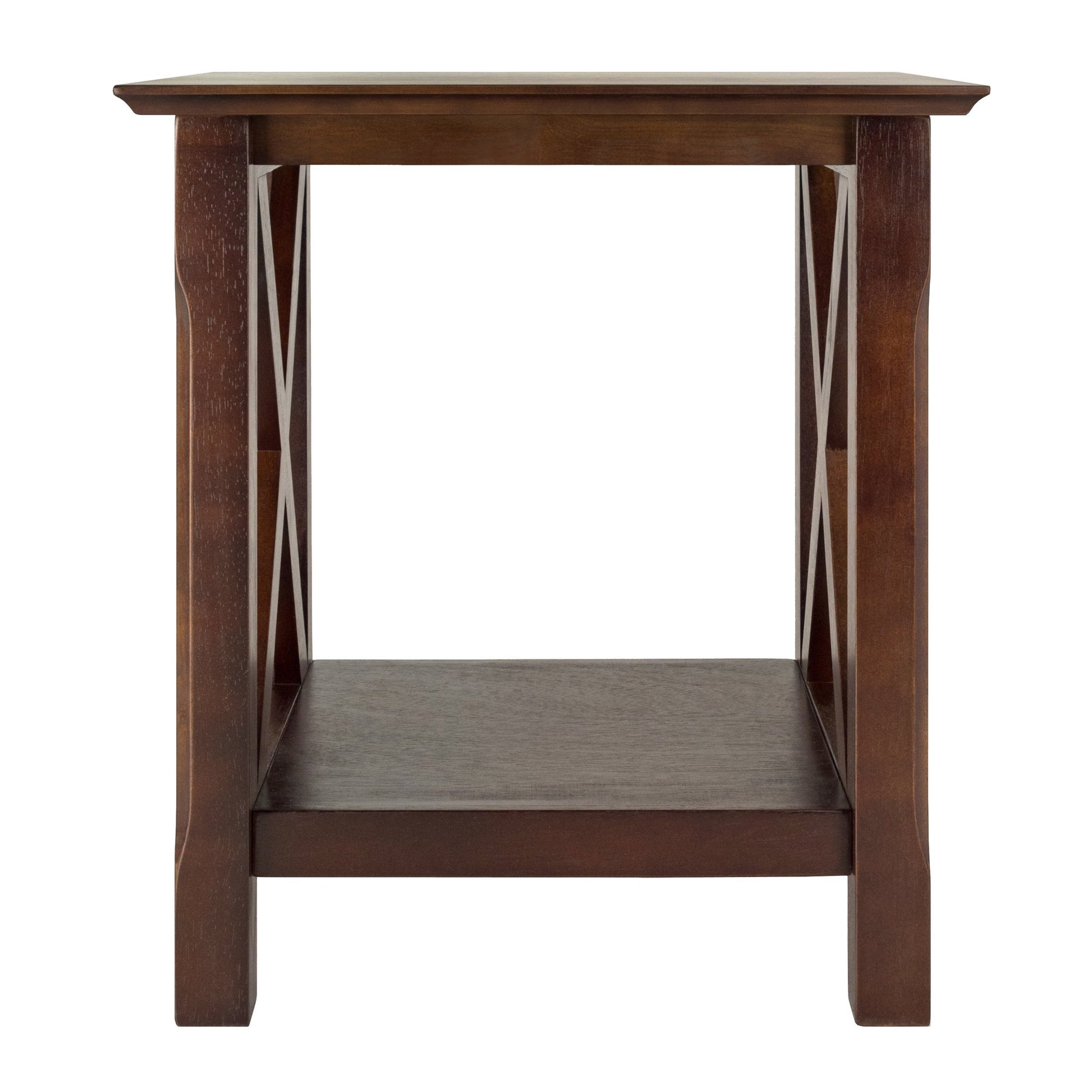 TABLE | Ergode Xola End Table | Stylish X Panel Design | 20W x 19.1D x 21.9H | Lower Shelf for Convenient Storage | Rich Cappuccino Finish | casafoyer.myshopify.com