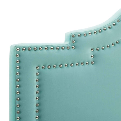 headboards | CasaFoyer Lucia Performance Velvet Twin Headboard | Elegant Arched Design | Nailhead Trim | Soft & Stain-Resistant | Height-Adjustable | Mint | casafoyer.myshopify.com