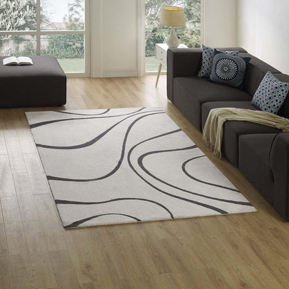 area rugs | CasaFoyer Therese Abstract Swirl Area Rug | Elegant Modern Design | Plush Feel | Stain-Resistant | Easy to Maintain | 5x8 Ivory and Charcoal | casafoyer.myshopify.com