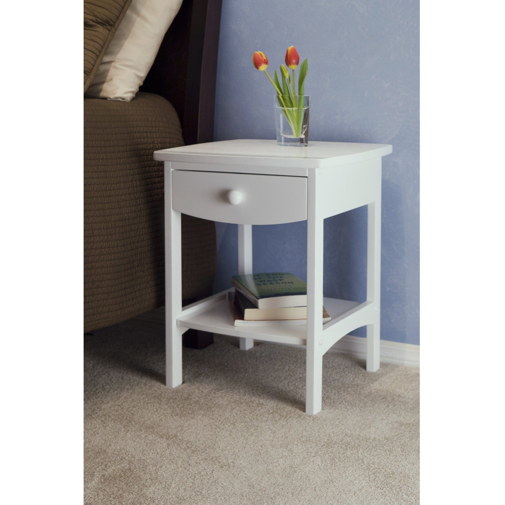 TABLE | Ergode  Claire Curved Nightstand - White | Versatile Bedroom Accent Table | Pull-Out Drawer & Bottom Shelf | Durable Construction | Easy Assembly | 18.03 W x 18.11 D x 22.05 H | casafoyer.myshopify.com