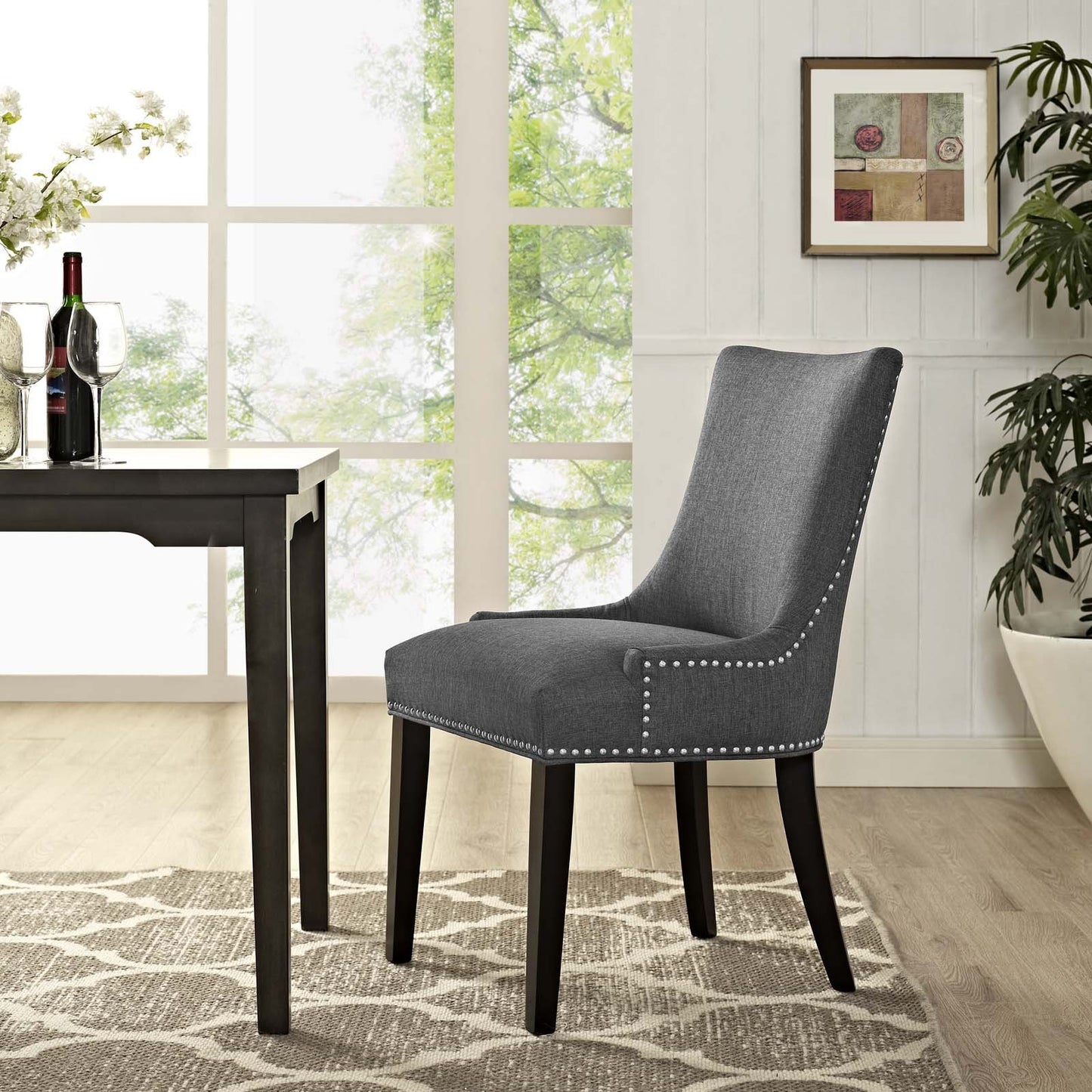 home office desk chairs | CasaFoyer Sophisticated Marquis Dining Side Chair | Chic Hourglass Back | Nailhead Trim | Sturdy Wood Legs | Premium Polyester Upholstery | Gray | casafoyer.myshopify.com