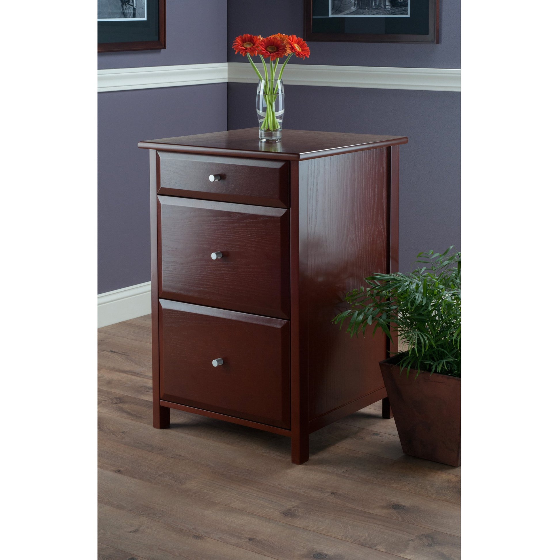 CABINET | Delta File Cabinet | Stylish Walnut Finish | Legal & Letter Size | 3 Drawers | Easy-Glide | Silver Knobs | Composite Wood | Assembly Required | casafoyer.myshopify.com