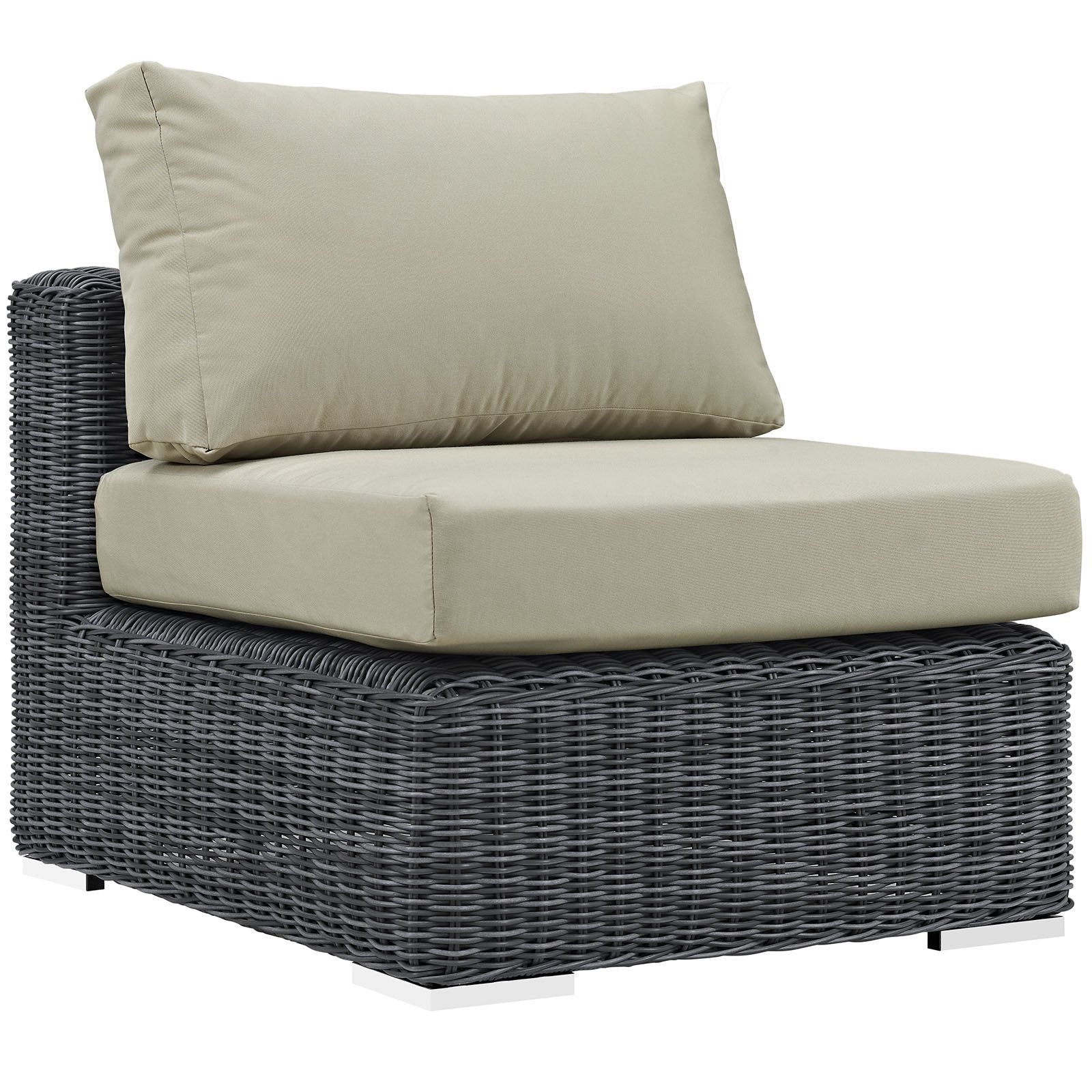 Patio Furniture Sets | Summon Outdoor Patio Armless Sectional Sofa Chair | Two-Tone Rattan | Sunbrella Cushions | UV Protection | Powder-Coated Aluminum Frame | casafoyer.myshopify.com