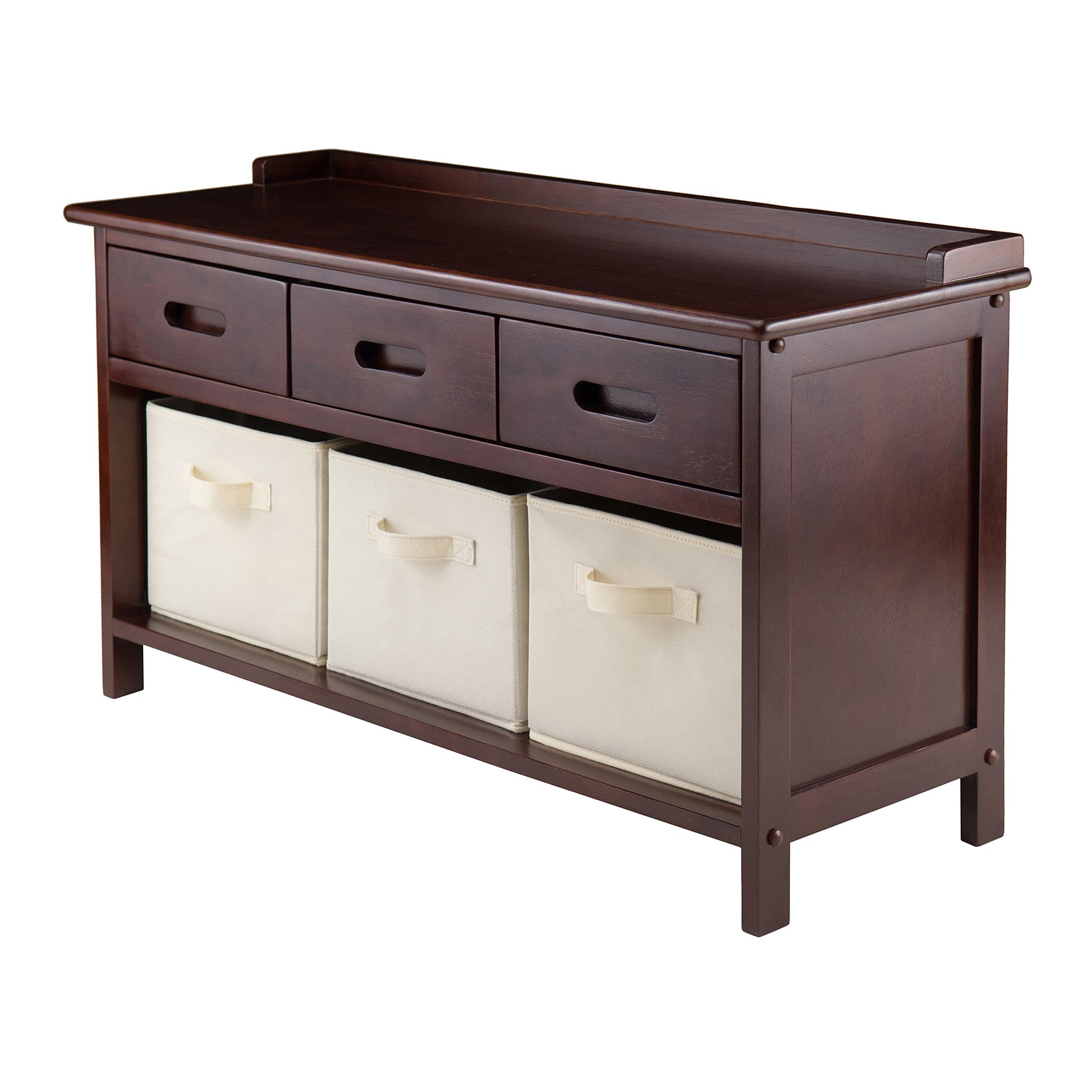 BENCH | Ergode Adriana 4-Pc Bench | Beige Fabric Baskets | Seating & Storage | Walnut Finish | 37.90W x 14.17D x 22'H | casafoyer.myshopify.com