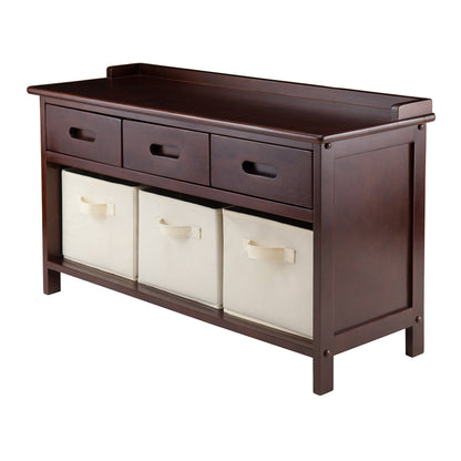 BENCH | Ergode Adriana 4-Pc Bench | Beige Fabric Baskets | Seating & Storage | Walnut Finish | 37.90W x 14.17D x 22'H | casafoyer.myshopify.com
