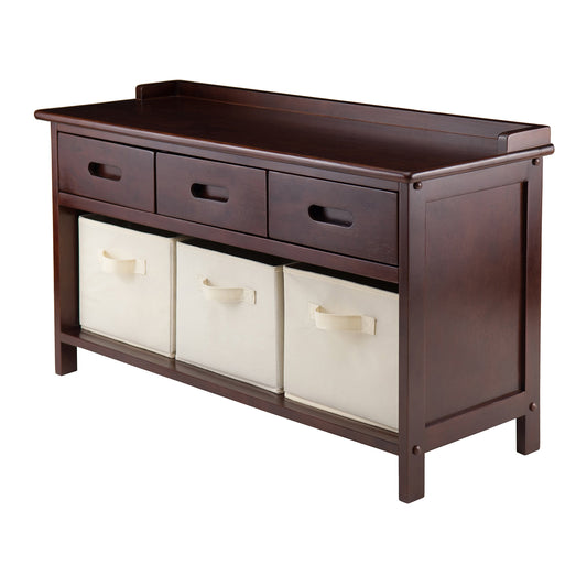 BENCH | Ergode Adriana 4-Pc Bench | Beige Fabric Baskets | Seating & Storage | Walnut Finish | 37.90W x 14.17D x 22'H | casafoyer.myshopify.com