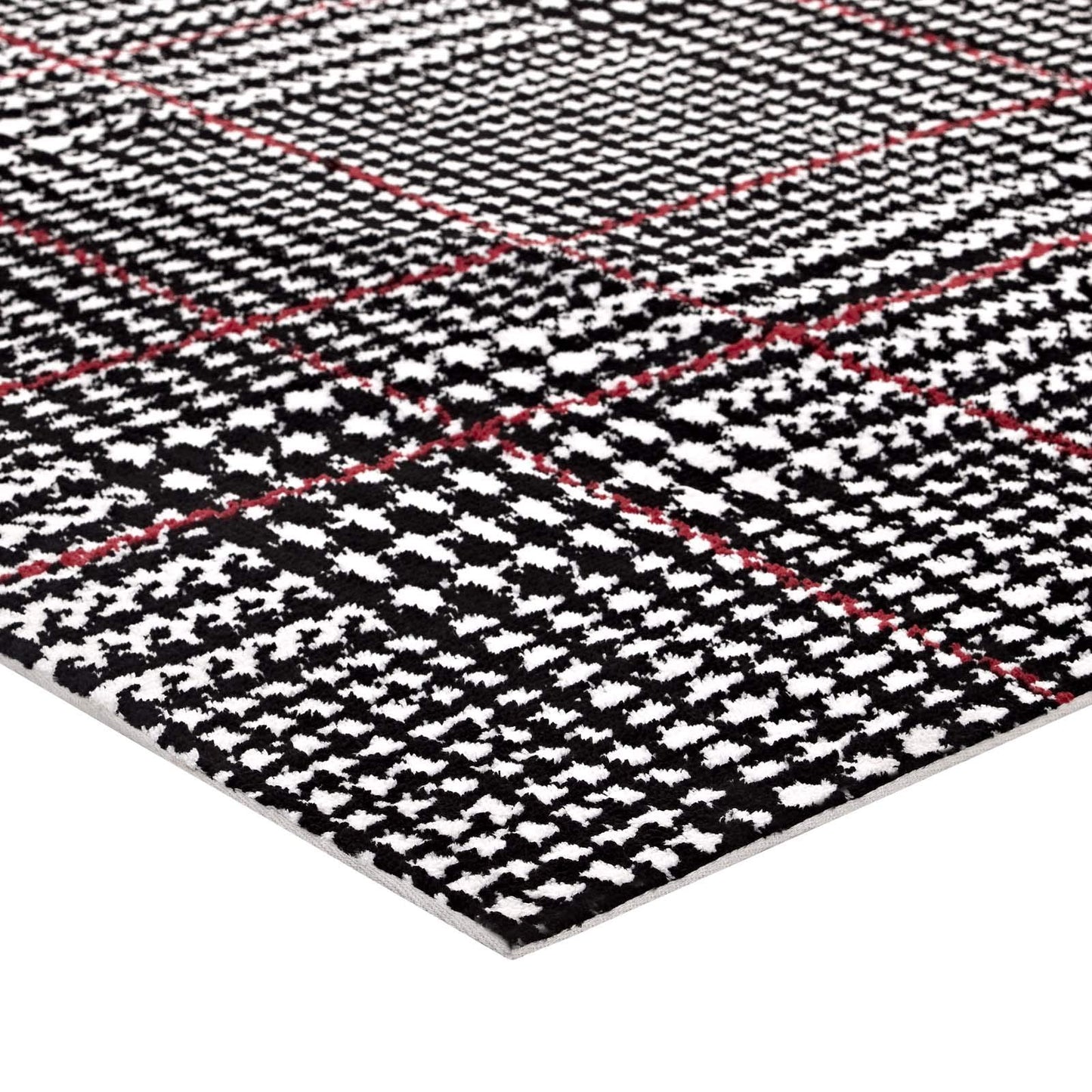 area rugs | CasaFoyer Kaja Criss-Cross Modern Abstract Area Rug | Soft Polyester Microfiber | Jute Bottom | Stain-Resistant | Non-Shedding | High-Traffic | 5x8 | Ivory, Black, Red | casafoyer.myshopify.com