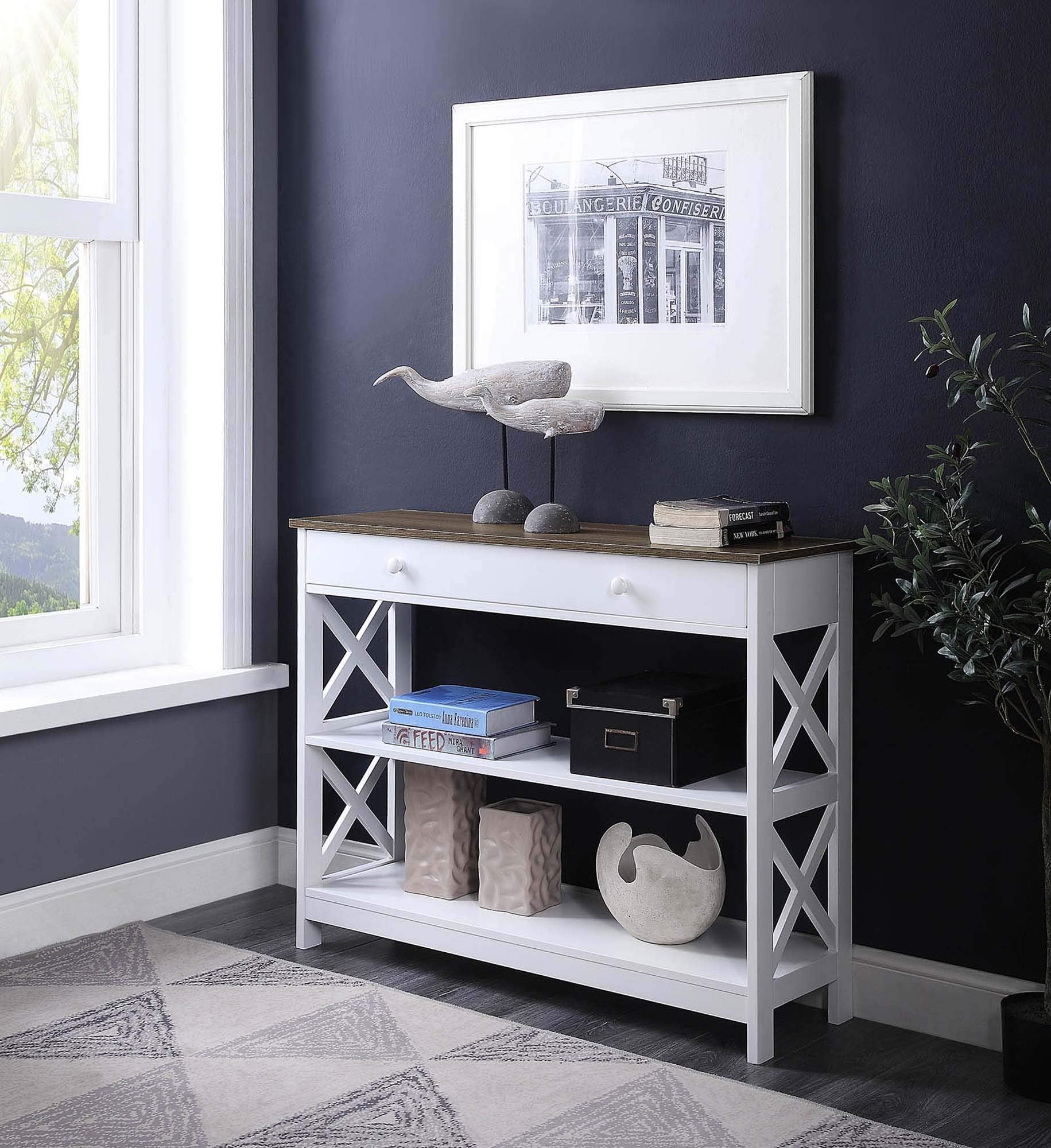 TABLE | Oxford 1 Drawer Console Table with Shelves | Modern X Pattern Design | Concealed Storage Drawer | Versatile & Timeless | From Oxford Collection | casafoyer.myshopify.com