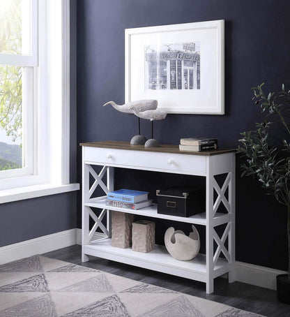 TABLE | Oxford 1 Drawer Console Table with Shelves | Modern X Pattern Design | Concealed Storage Drawer | Versatile & Timeless | From Oxford Collection | casafoyer.myshopify.com