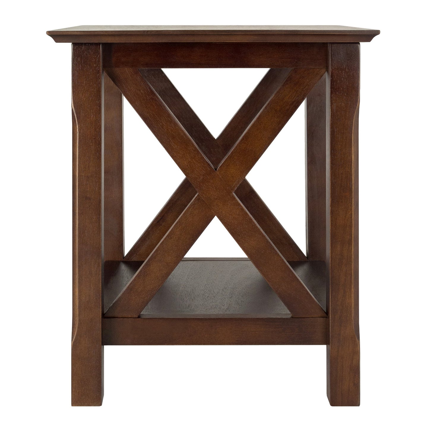 TABLE | Ergode Xola End Table | Stylish X Panel Design | 20W x 19.1D x 21.9H | Lower Shelf for Convenient Storage | Rich Cappuccino Finish | casafoyer.myshopify.com