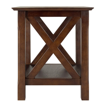 TABLE | Ergode Xola End Table | Stylish X Panel Design | 20W x 19.1D x 21.9H | Lower Shelf for Convenient Storage | Rich Cappuccino Finish | casafoyer.myshopify.com