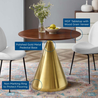 patio dining tables | CasaFoyer Tupelo 36 Dining Table | Modern Mid-Century Style | Gold Metal Base | Easy to Clean Wood Grain Veneer | Non-Marking Ring | Assembly Required | casafoyer.myshopify.com