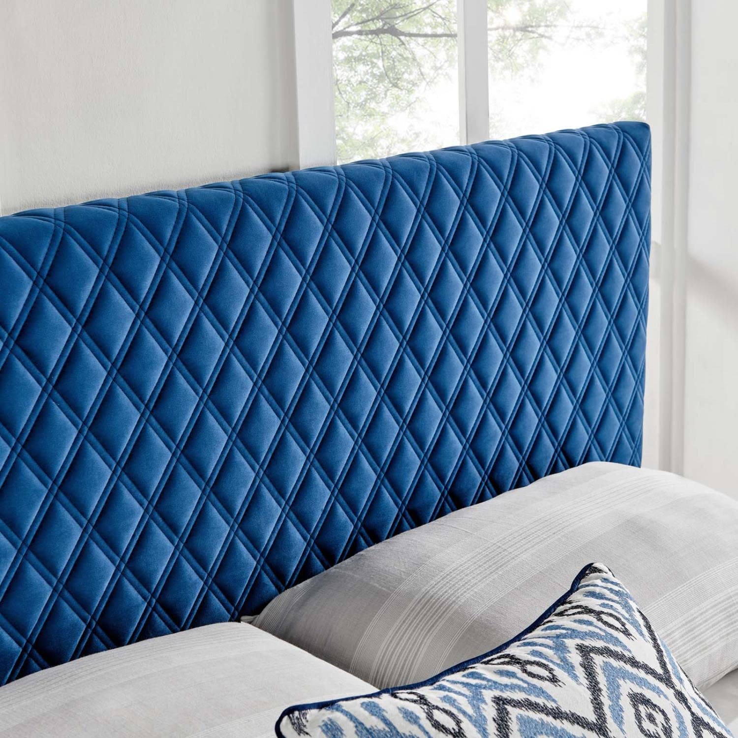 headboards | CasaFoyer Angela Tufted Diamond Lattice Performance Velvet King Headboard | Navy | casafoyer.myshopify.com