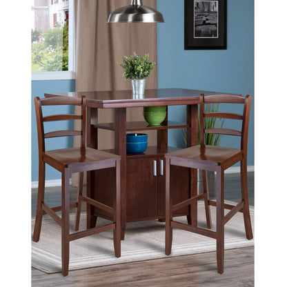 childrens table and chair sets | CasaFoyer Albany 3-Piece High Table Set | Solid Wood | Walnut Finish | Storage Cabinet | Display Shelves | Ladder Back Stools | Assembly Required | casafoyer.myshopify.com