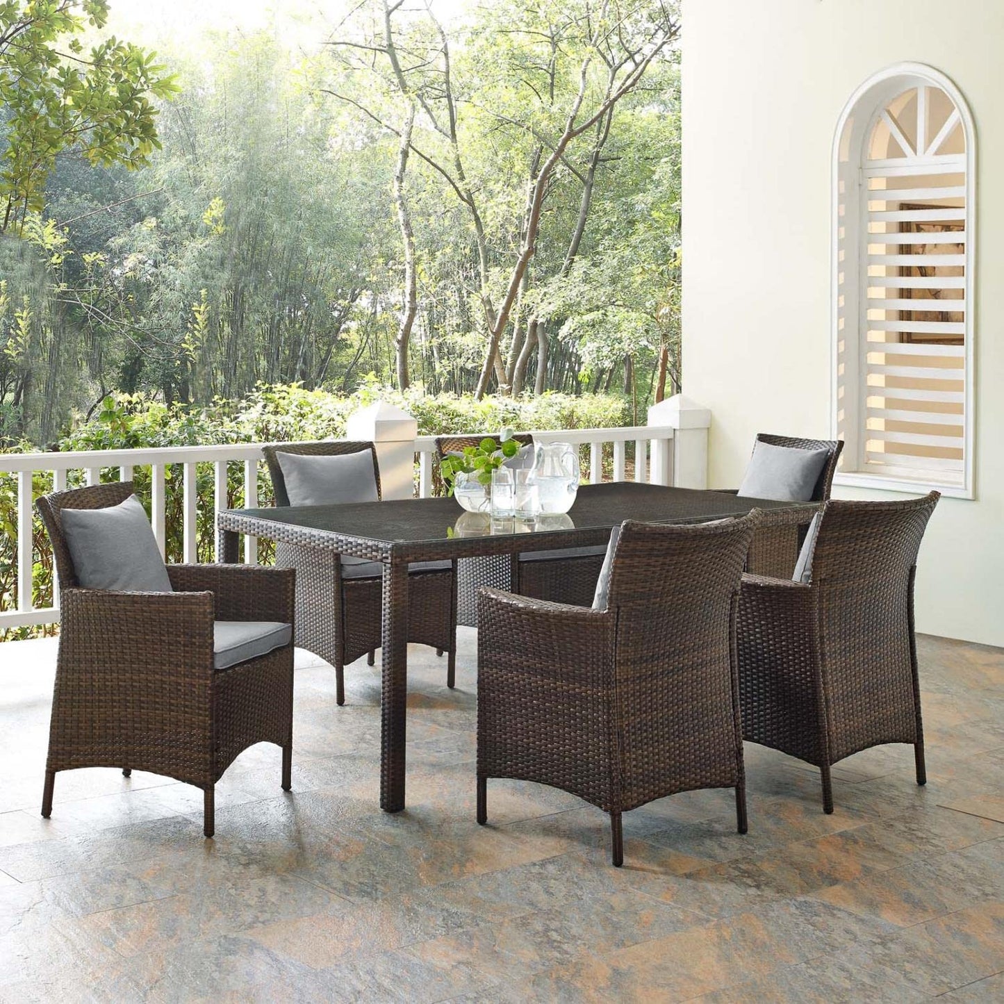 kitchen and dining room sets | CasaFoyer Conduit 7 Piece Outdoor Patio Dining Set | Transitional Style | Modern Flair | Durable Aluminum Frame | UV-Resistant Wicker Rattan | Comfortable Cushions | Tempered Glass Tabletop | casafoyer.myshopify.com