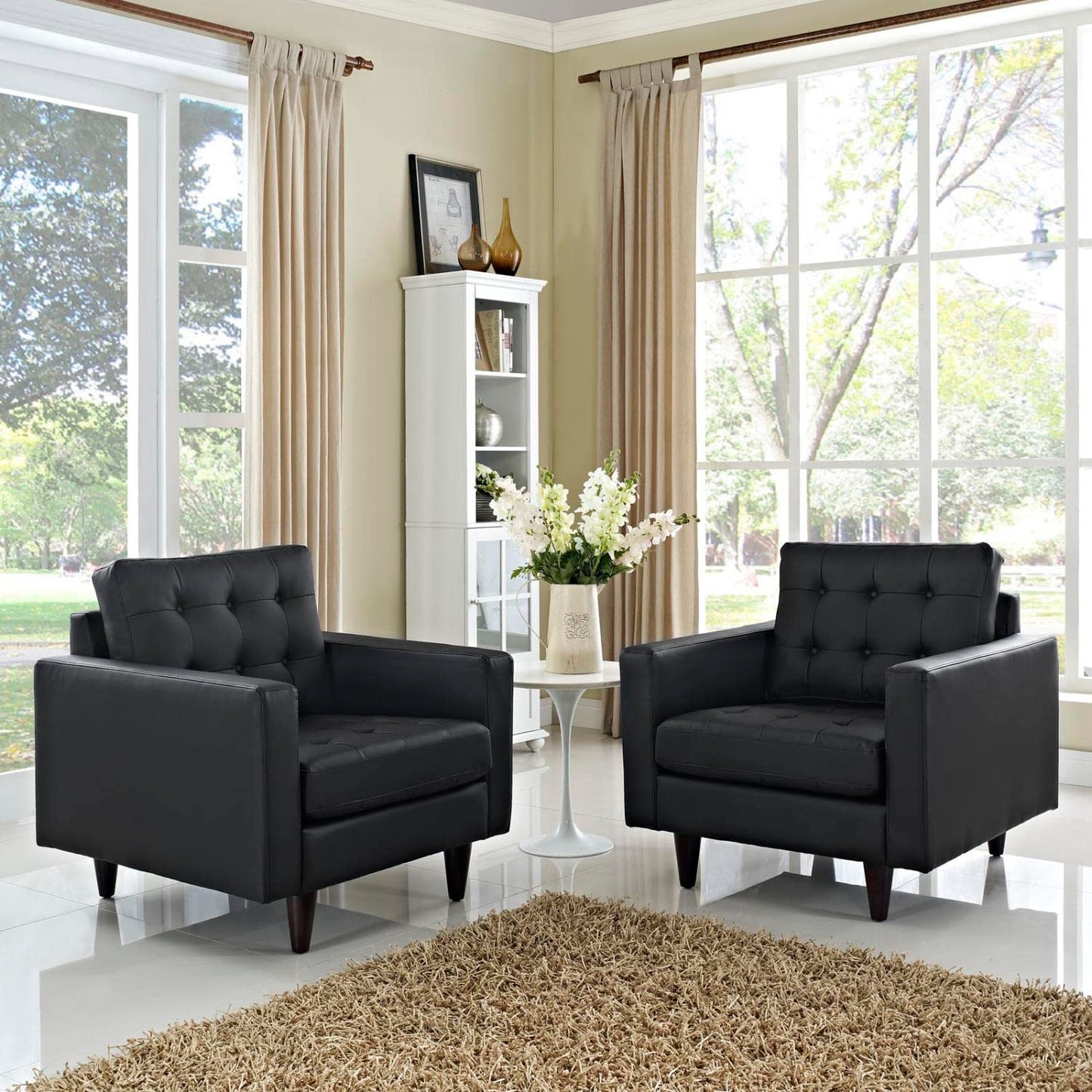 kitchen and dining room sets | CasaFoyer Empress Holistic Furniture | Set of 2 Black Leather Armchairs | Tufted Buttons, Luxurious Cushions, Regal Armrests | Sturdy Wooden Legs, Floor-Protecting Glides | casafoyer.myshopify.com