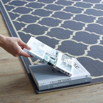 Carpet & Rugs | CasaFoyer Avena Moroccan Quatrefoil Trellis 5x8 Indoor/Outdoor Area Rug | Durable, Soft, Fade & Stain Resistant | Blue/Beige | casafoyer.myshopify.com
