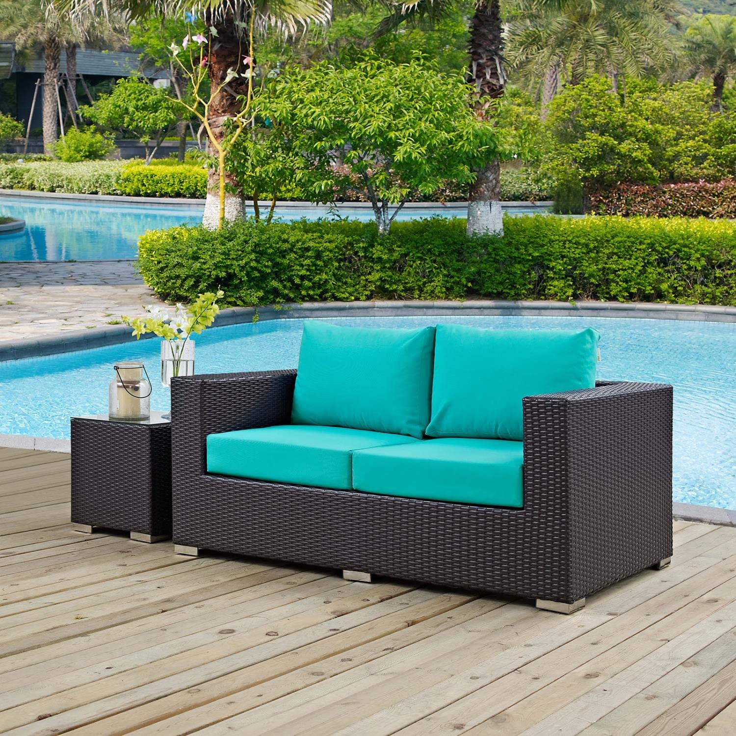 Patio Furniture Sets | Convene Outdoor Sectional Loveseat | Durable Rattan & Aluminum Frame | All-Weather Cushions | Stylish Patio Addition | casafoyer.myshopify.com