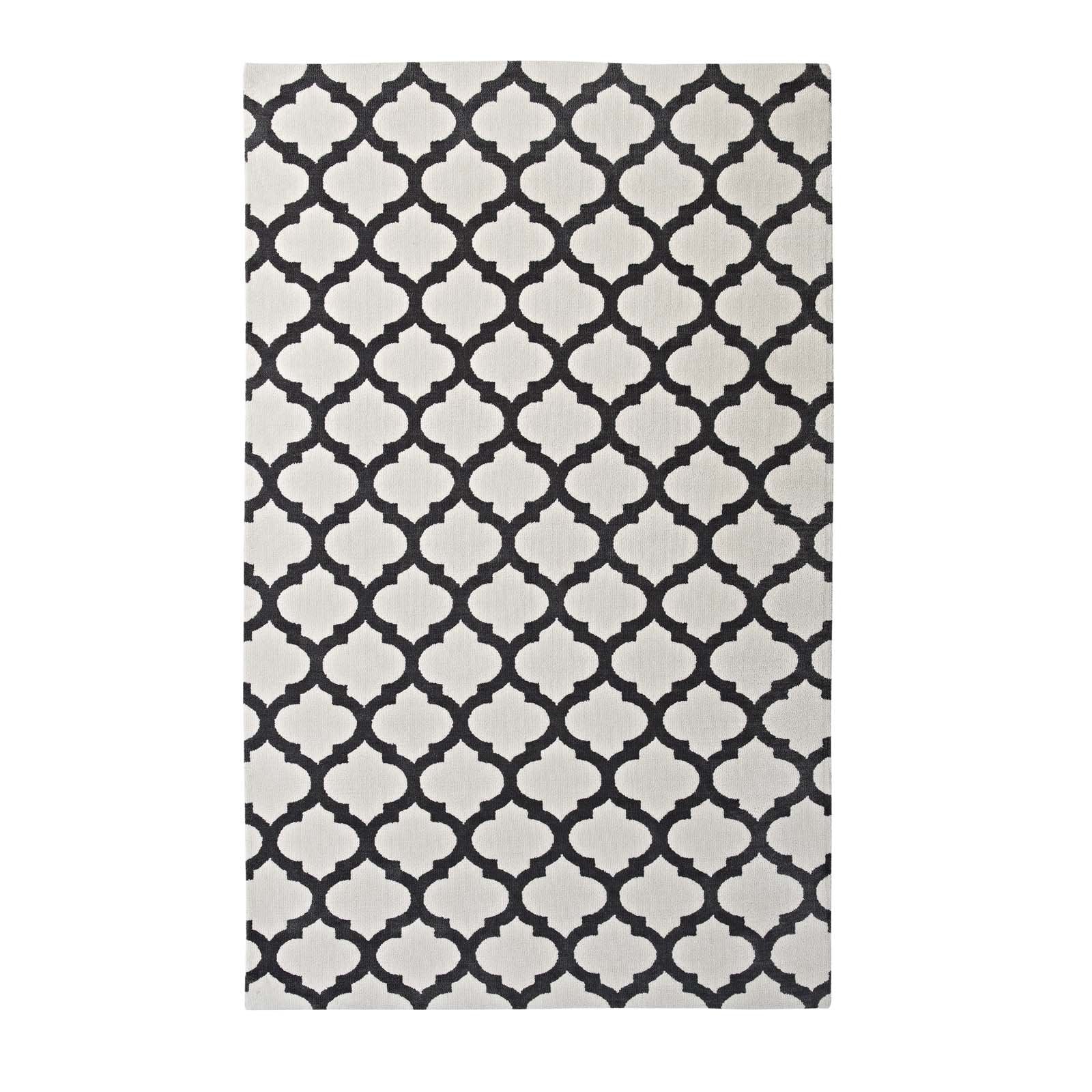 Carpet & Rugs | CasaFoyer Lida Moroccan Trellis Area Rug | Quatrefoil Pattern | Soft Microfiber | Durable Jute Bottom | Stain-Resistant | Easy to Clean | 8x10 Ivory/Charcoal | casafoyer.myshopify.com