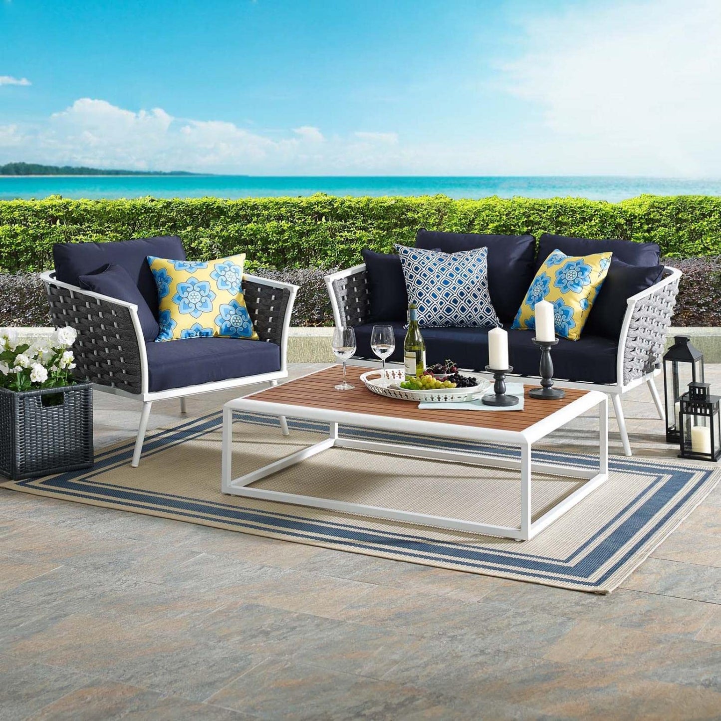 kitchen and dining room sets | CasaFoyer Stance Outdoor Collection | Modern Design | Waterproof Cushions | Durable Aluminum Frame | Includes Armchair, Coffee Table, Loveseat | casafoyer.myshopify.com