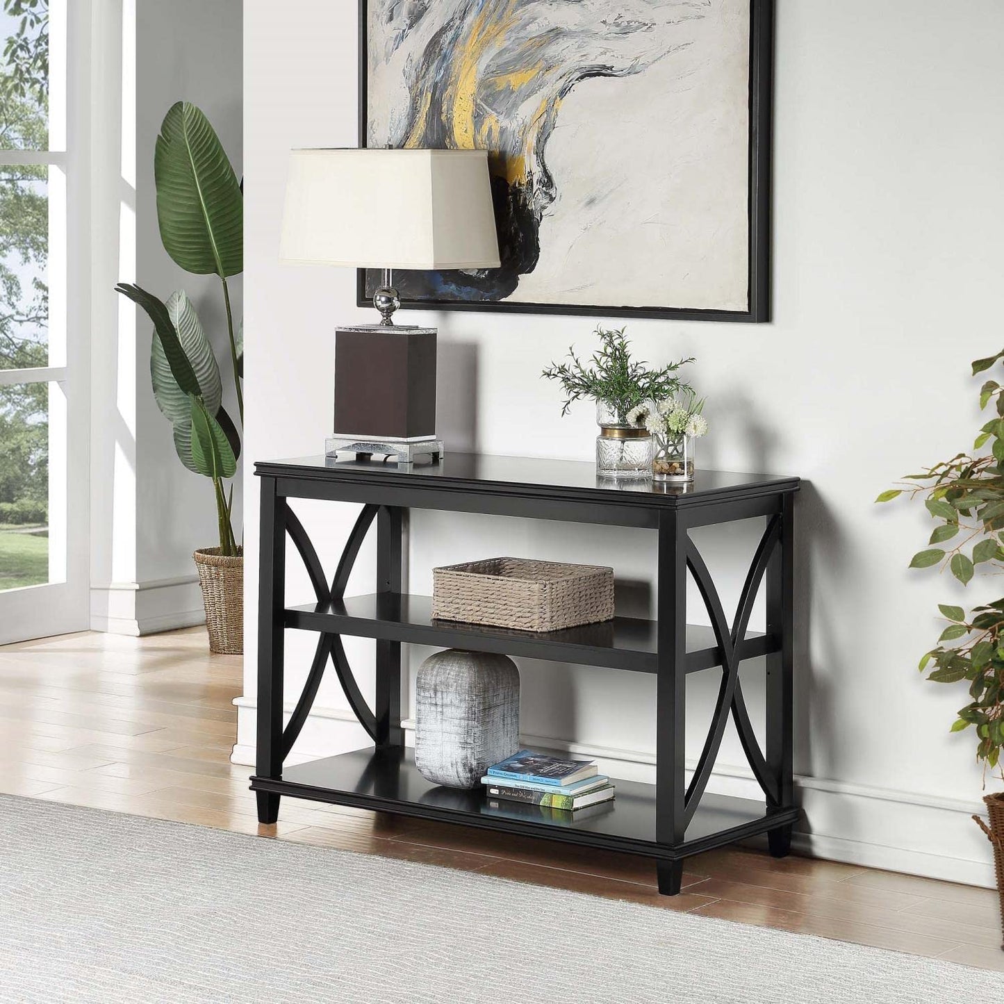 TABLE | Ergode Florence Console Table with Shelves | Elegant Design | Durable Rubberwood Construction | Oak Veneer | Various Finishes | Showcase Decor | Part of Florence Collection | casafoyer.myshopify.com