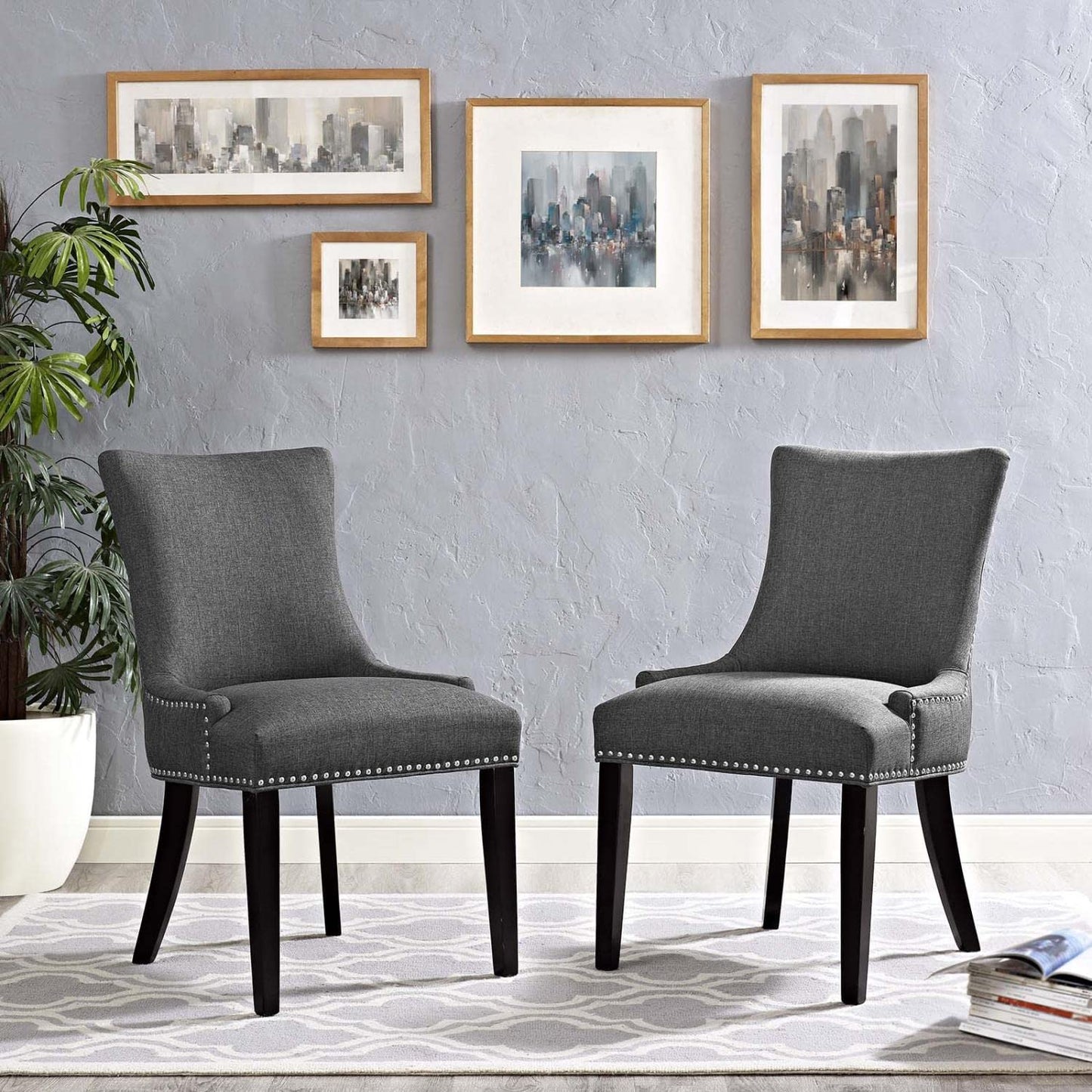home office desk chairs | CasaFoyer Marquis Dining Side Chair Set of 2 | Elegant Hourglass Back | Nailhead Trim | Non-Marking Foot Caps | Tapered Wood Legs | Padded Seat | Gray | casafoyer.myshopify.com