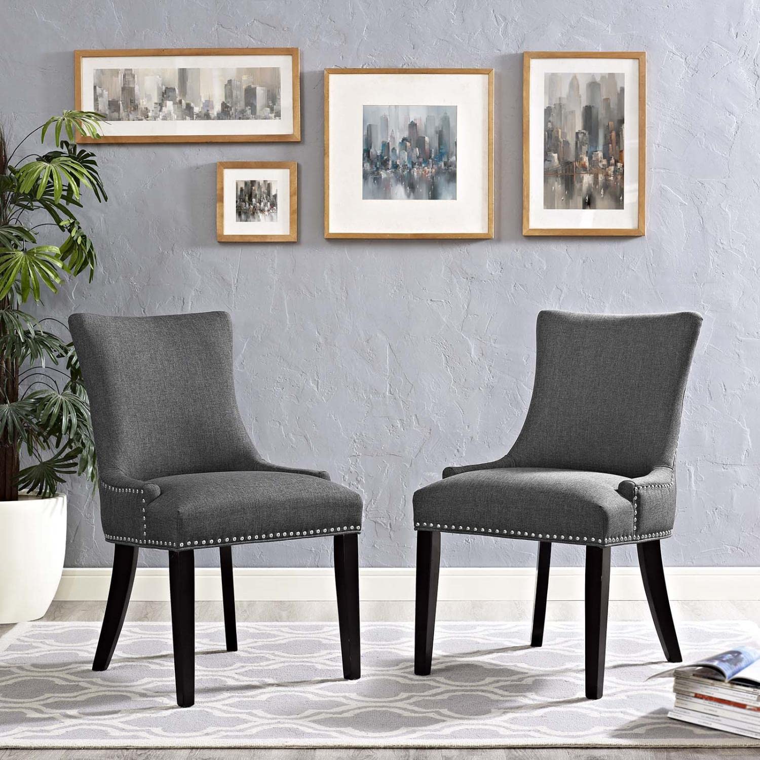 home office desk chairs | CasaFoyer Marquis Dining Side Chair Set of 2 | Elegant Hourglass Back | Nailhead Trim | Non-Marking Foot Caps | Tapered Wood Legs | Padded Seat | Gray | casafoyer.myshopify.com