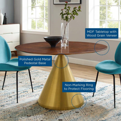 patio dining tables | CasaFoyer Tupelo 47 Dining Table | Modern Style | Mid-Century Design | Gold Metal Base | Wood Grain Veneer | Easy to Clean | Non-Marking Ring | Assembly Required | casafoyer.myshopify.com