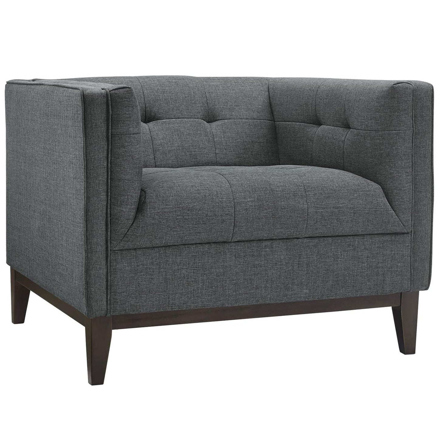 Chair | Serve Armchair | Tufted Buttons | Polyester Upholstery | Comfortable Seating | Walnut Stained Legs | Non-Marking Foot Caps | Perfect for Living Rooms, Lounges, and Reception Areas | casafoyer.myshopify.com