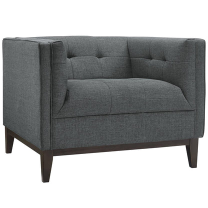 Chair | Serve Armchair | Tufted Buttons | Polyester Upholstery | Comfortable Seating | Walnut Stained Legs | Non-Marking Foot Caps | Perfect for Living Rooms, Lounges, and Reception Areas | casafoyer.myshopify.com