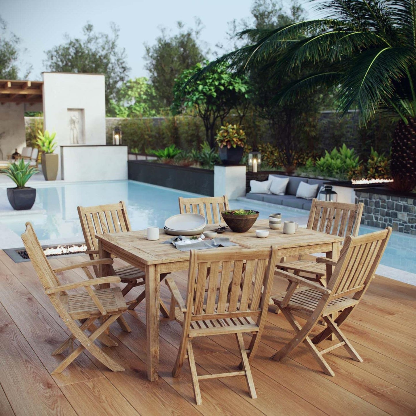 kitchen and dining room sets | CasaFoyer Premium Teak Wood Outdoor Set | Marina Collection | 7 Piece Patio Dining Set | All-Weather Cushions | Modern Design | Easy Assembly | casafoyer.myshopify.com