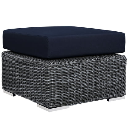 ottomans | CasaFoyer Summon Outdoor Patio Ottoman | Ultimate Comfort & Quality | Two-Tone Rattan Weave | Sunbrella Cushions | Powder-Coated Aluminum Frame | Sleek & Modern Design | Perfect for Patio, Backyard, Poolside | Includes 1 Ottoman | casafoyer.myshopify.com