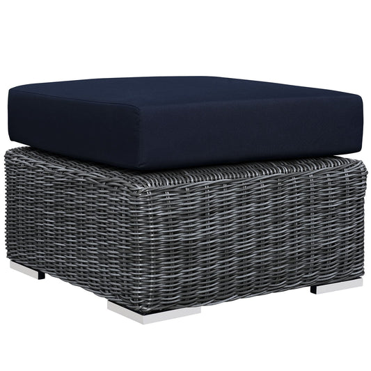ottomans | CasaFoyer Summon Outdoor Patio Ottoman | Ultimate Comfort & Quality | Two-Tone Rattan Weave | Sunbrella Cushions | Powder-Coated Aluminum Frame | Sleek & Modern Design | Perfect for Patio, Backyard, Poolside | Includes 1 Ottoman | casafoyer.myshopify.com