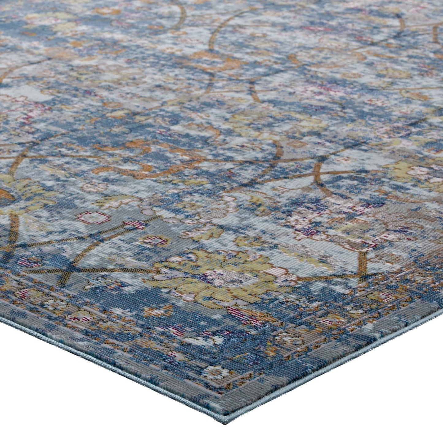 Carpet & Rugs | CasaFoyer Minu Distressed Floral Lattice Area Rug | Elegant Design | Durable Polypropylene | Non-Shedding & Stain-Resistant | Traditional & Modern Decor | 8x10 Blue Gray, Yellow, Orange | casafoyer.myshopify.com