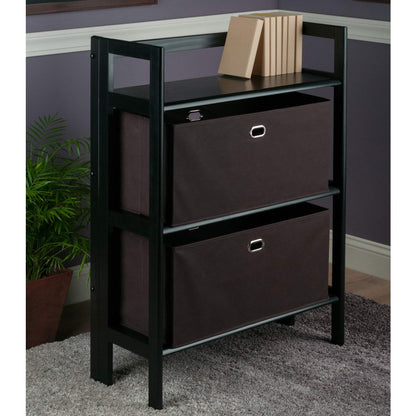 bookcases | Ergode  Wood Torino Folding Storage Shelf | Solid Wood | Black Finish | 2 Baskets | Foldable & Stackable | 27.8W x 11.5D x 38.5H | 20 lbs. Weight Capacity | casafoyer.myshopify.com
