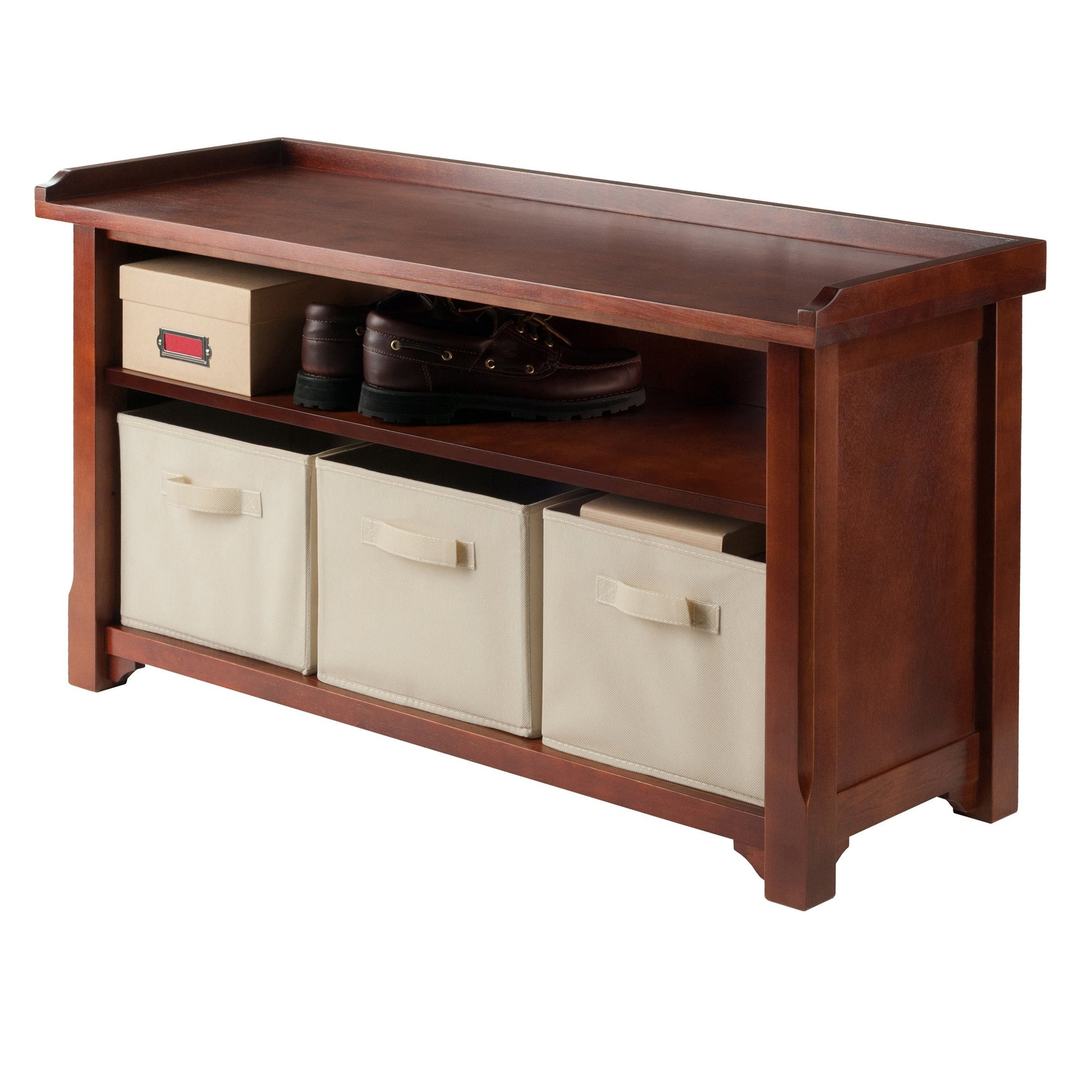 BENCH | Ergode  Wood Milan Verona Set | Storage Bench with 3 Foldable Baskets | Versatile & Sturdy Design | Walnut Finish | Easy Assembly | 40 W x 14.2 D x 22 H | casafoyer.myshopify.com