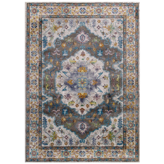 area rugs | Anisah Distressed Vintage Persian Medallion Area Rug | Durable & Soft Crossweave Polypropylene | Rubber Bottom for Secure Grip | Family-Friendly & Stain-Resistant | 8x10 | Gray, Ivory, Yellow, Orange | casafoyer.myshopify.com