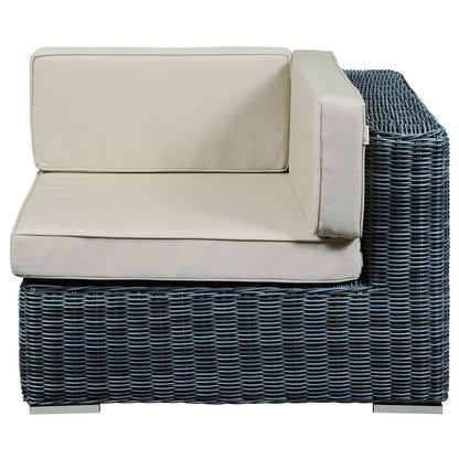 Patio Furniture Sets | Summon Outdoor Patio Corner Sofa Chair | Comfortable & Durable | Sunbrella Fabric | Two-Tone Rattan Weave | UV Protection | Powder-Coated Aluminum Frame | Perfect for Patio, Backyard, Poolside | casafoyer.myshopify.com