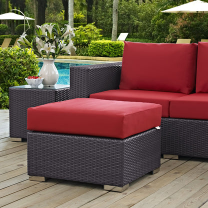 Ottoman | Convene Outdoor Sectional | Durable Rattan Ottoman | Patio, Backyard, Poolside | Weather-Resistant Cushions | Espresso Red | casafoyer.myshopify.com