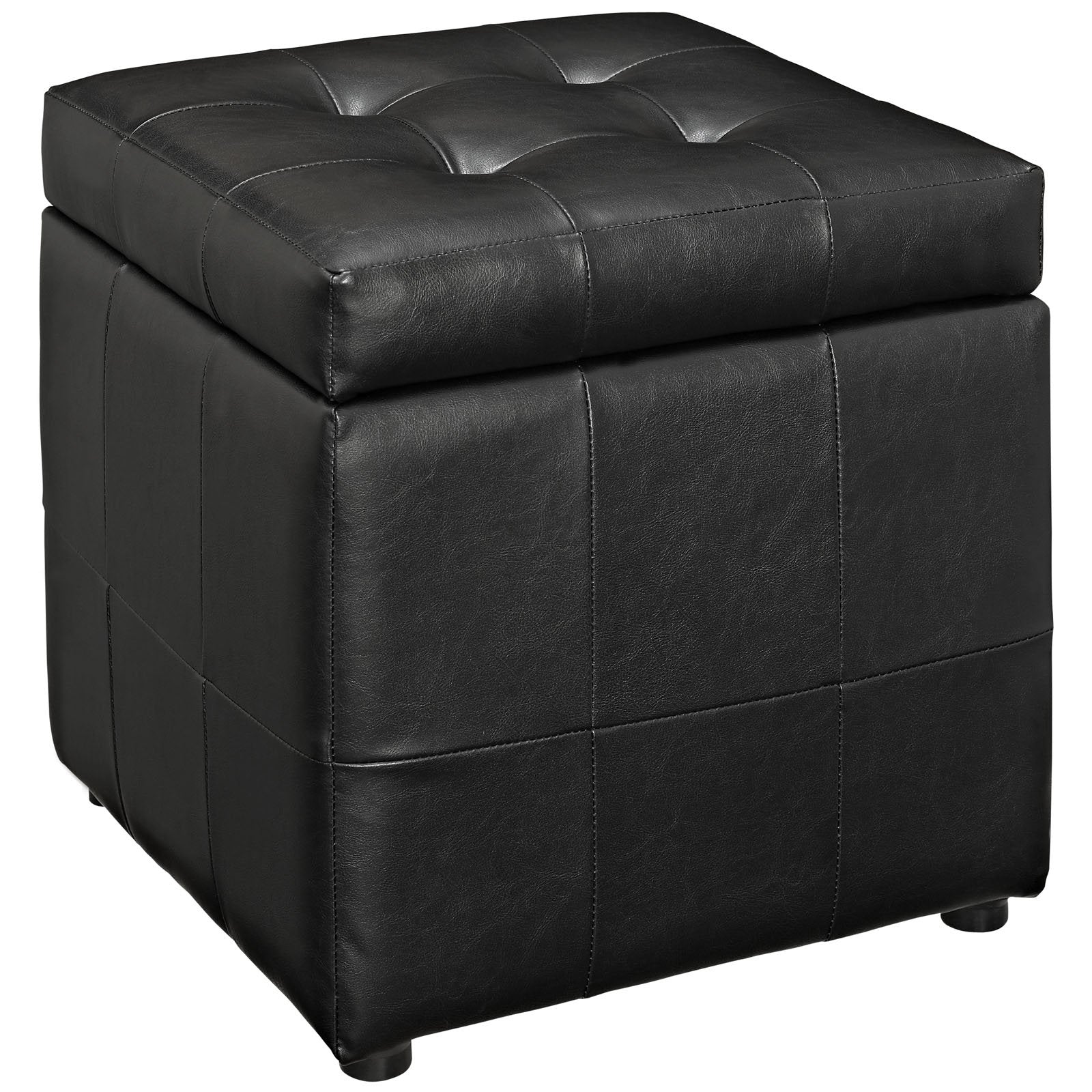 ottomans | CasaFoyer Volt Button Tufted Faux Leather Upholstered Storage Ottoman | Compact & Reliable Accent Piece | Lined Compartment | Sturdy Wood Frame | Soft & Durable Upholstery | Stylish Addition to Any Room | Black | casafoyer.myshopify.com