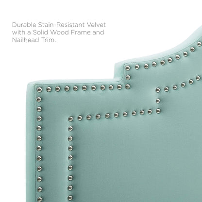headboards | CasaFoyer Lucia Performance Velvet Twin Headboard | Elegant Arched Design | Nailhead Trim | Soft & Stain-Resistant | Height-Adjustable | Mint | casafoyer.myshopify.com