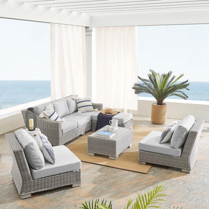 kitchen and dining room sets | CasaFoyer Conway Outdoor Patio Sunbrella Wicker Rattan 5-Piece Furniture Set | Light Gray | UV-Resistant | Water-Resistant | Comfortable Seating | Durable Frame | casafoyer.myshopify.com
