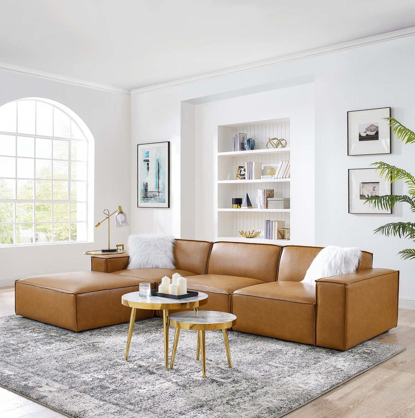 kitchen and dining room sets | CasaFoyer Restore Vegan Leather 4-Piece Sectional Sofa | Elegant Design | Comfortable Seating | Sturdy Construction | Tan | casafoyer.myshopify.com