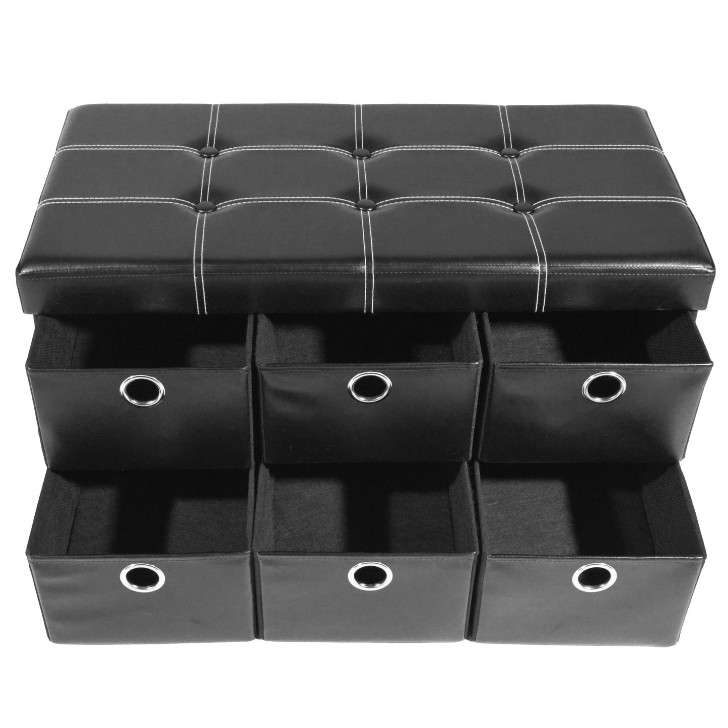 ottomans | CasaFoyer Collapsible 6 Drawer Storage Ottoman | Stylish & Functional Entryway Organizer | Shoe Bench & Footboard Ottoman | Black Faux Leather | 30x15x15 | casafoyer.myshopify.com