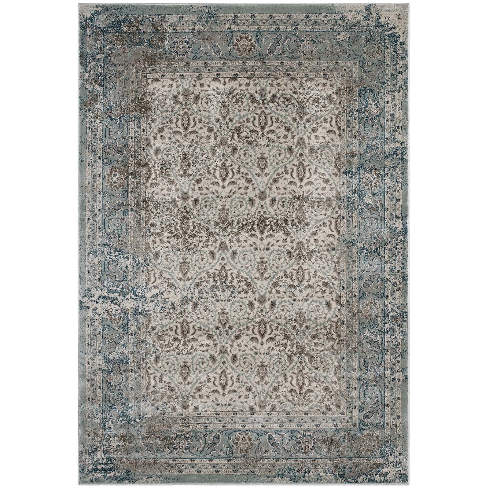 Carpet & Rugs | CasaFoyer Dilys Distressed Vintage Floral Lattice Area Rug | Teal/Brown/Beige | 8x10 | Stain Resistant | Non-Slip | Easy to Clean | casafoyer.myshopify.com